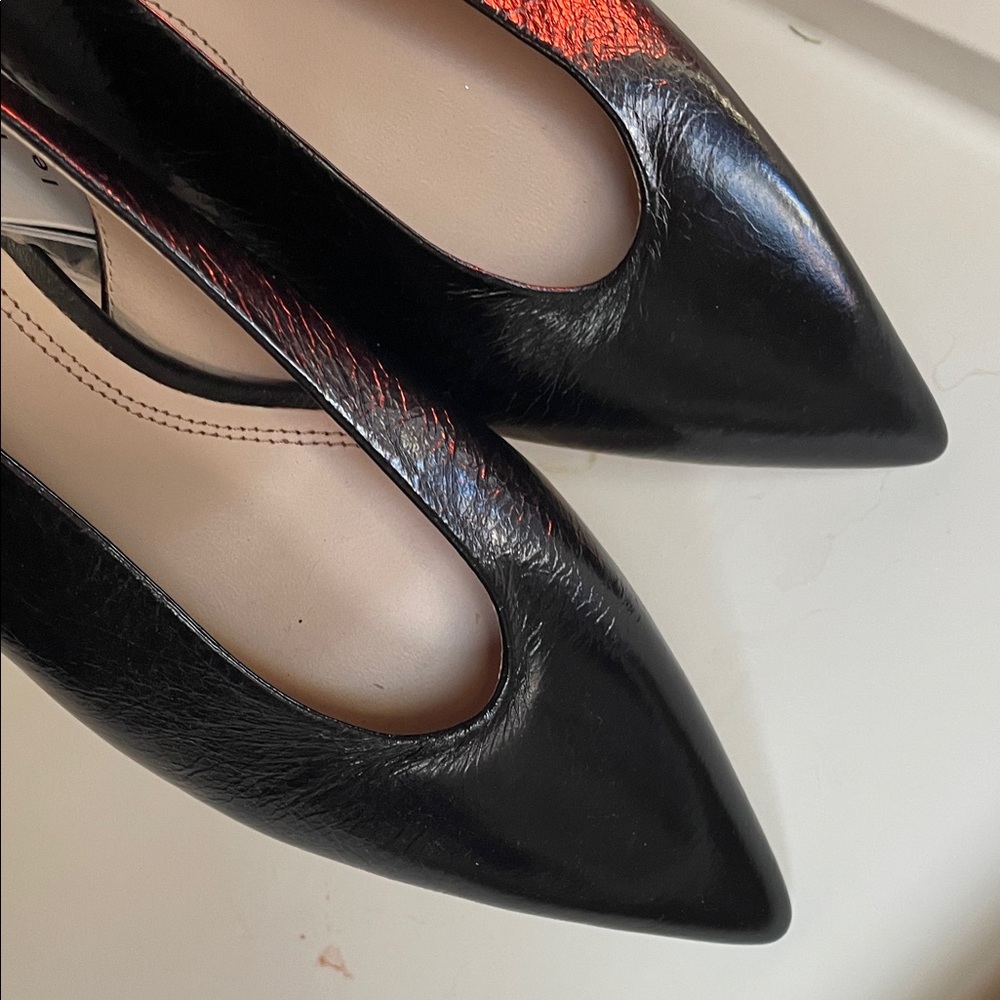 Zara Black Pointed Toe Slingback Heels Size 38 - Picture 4 of 5